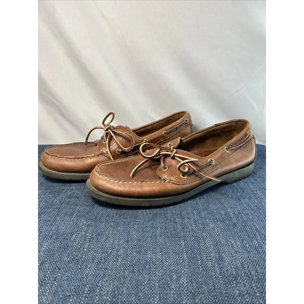 Mens Rockport Size 11 Casual Brown Leather Deck Boat Shoes Preppy Nautical